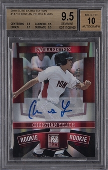 2010 Elite Extra Edition #147 Christian Yelich Signed Rookie Card (#076/815) – BGS GEM MINT 9.5/BGS 10